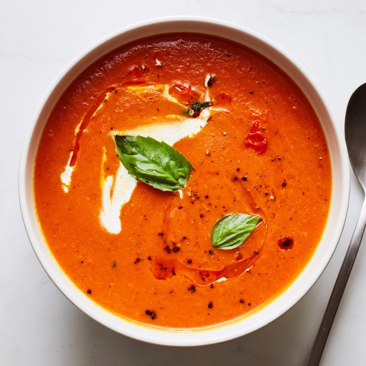 Rustic Roasted Tomato Basil Soup recipe: Oven-roasted tomatoes create a rich, flavorful depth.