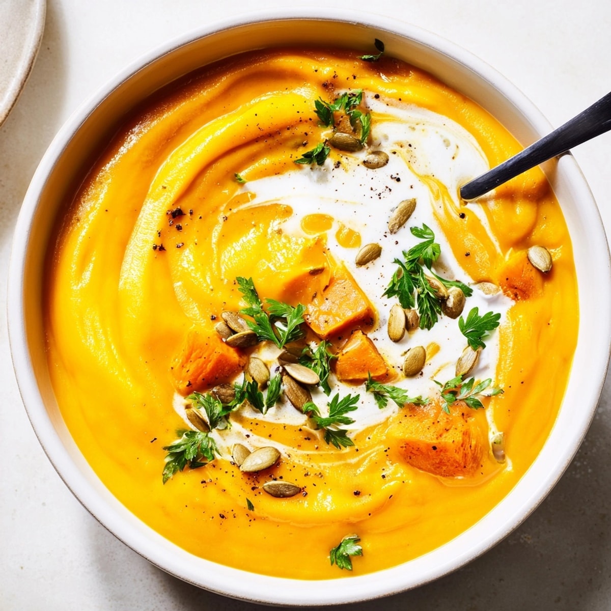 Homemade Butternut Squash Soup: a comforting, naturally sweet vegetarian soup ready to savor.
