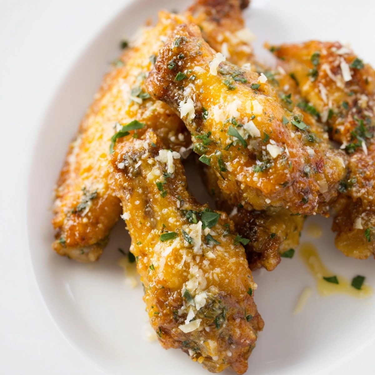 Golden brown Garlic Parmesan Wings fresh from the oven, ready to be devoured.