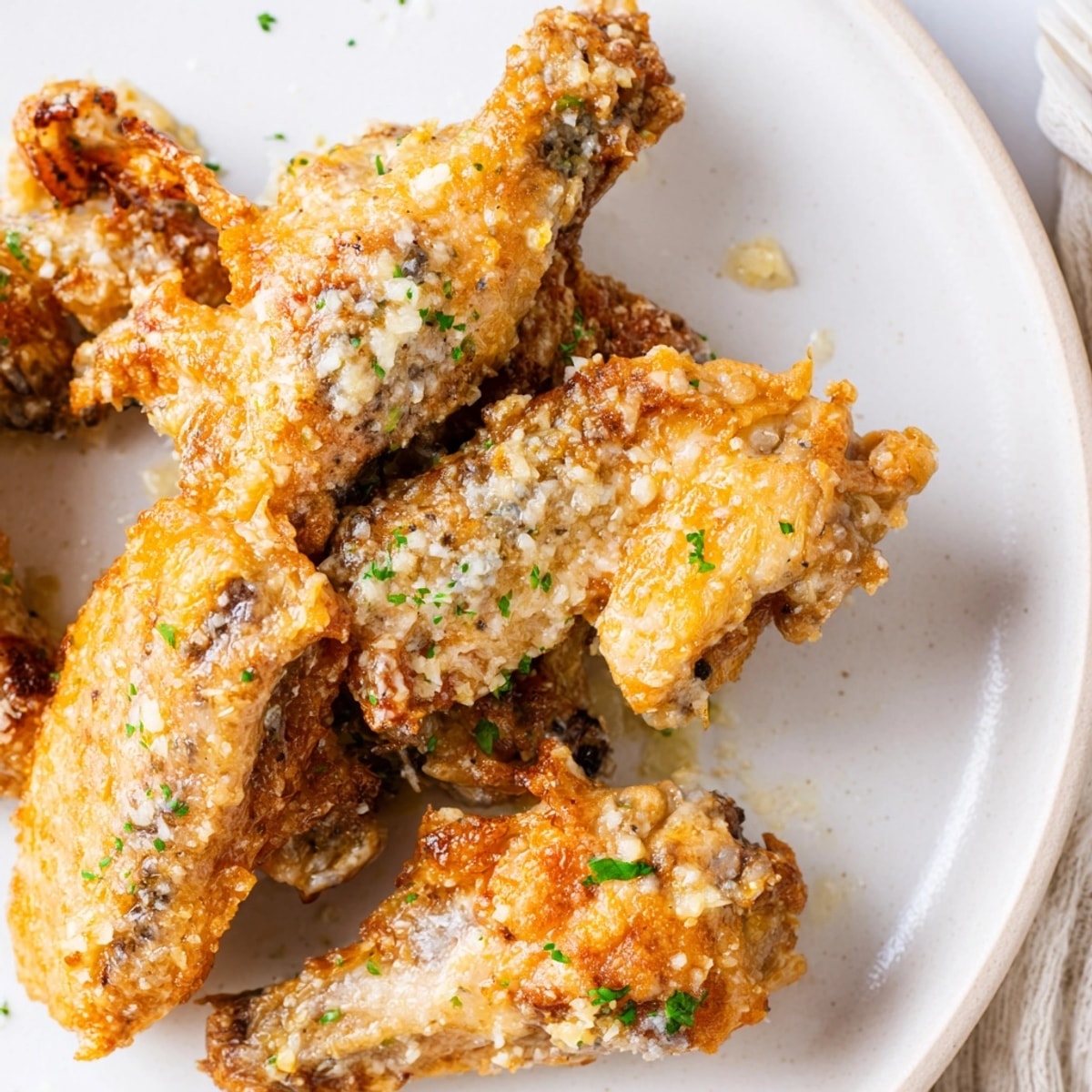 Enjoy these savory Garlic Parmesan Wings as a zesty appetizer with cool ranch dressing.
