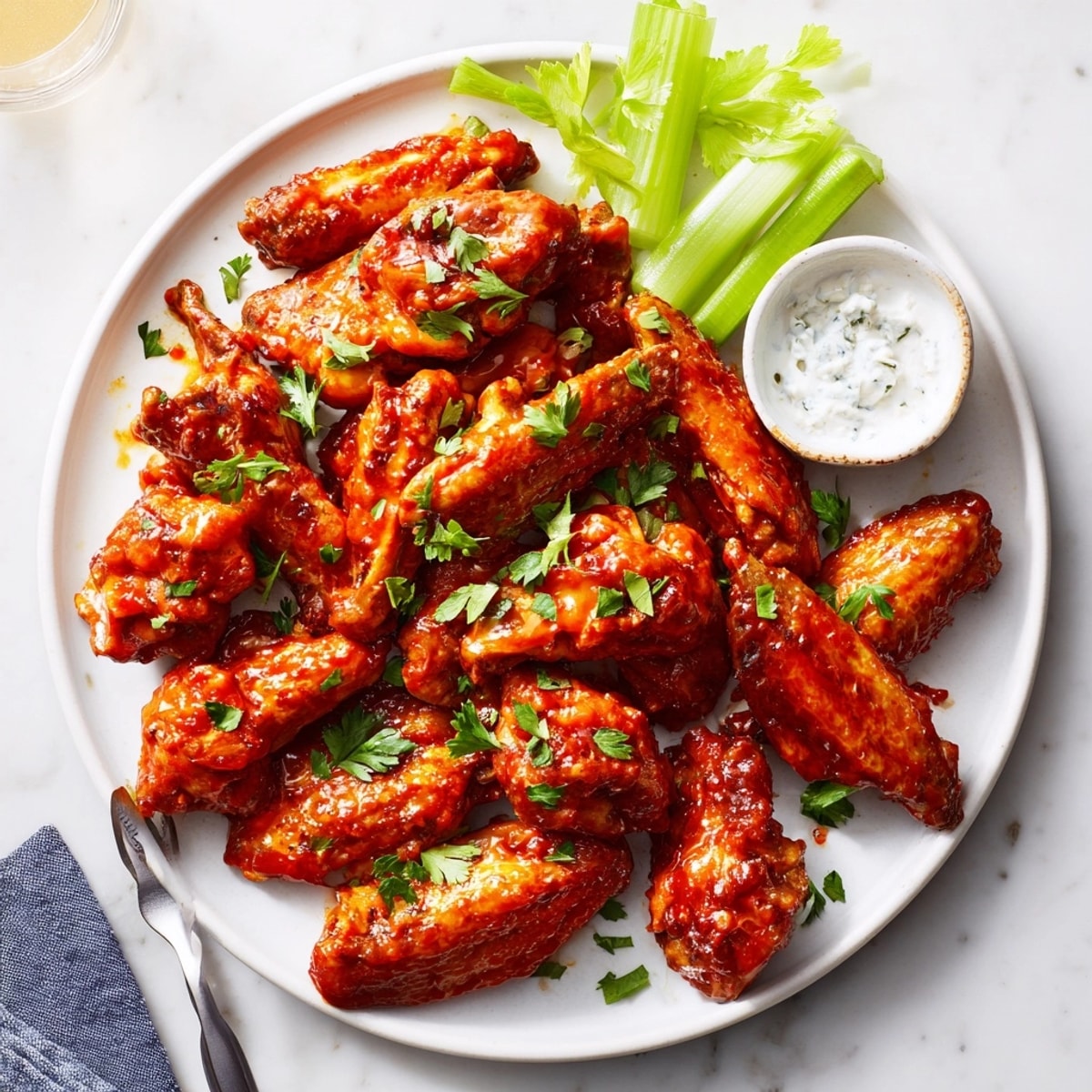 Crispy oven-baked sticky honey buffalo wings coated in a rich, tangy and spicy sauce.