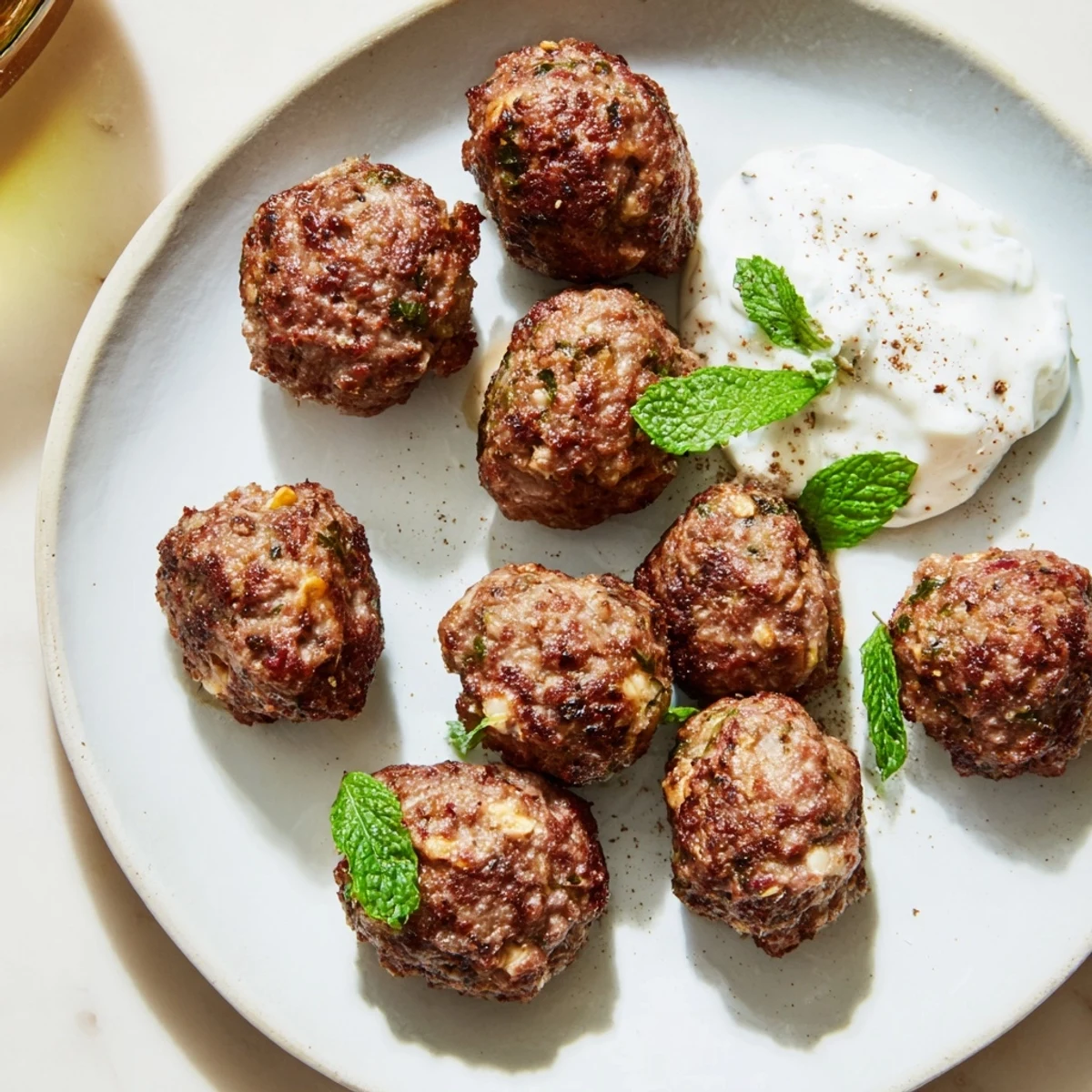Golden-brown Spiced Lamb Meatballs, juicy and aromatic, served with creamy, cooling yogurt sauce.