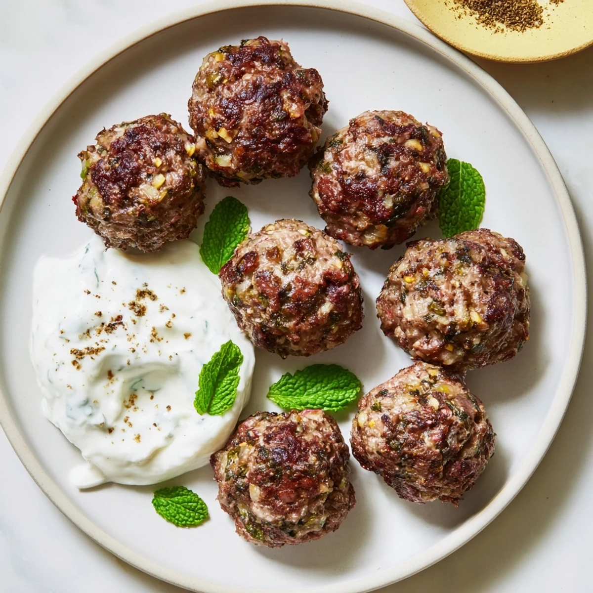 A close-up of tender, flavorful Spiced Lamb Meatballs, perfect for a delicious Middle Eastern meal.