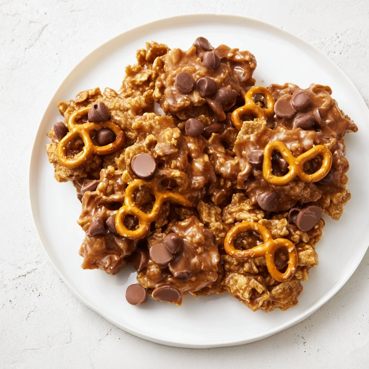 Golden-baked Crispy Crunch snack mix with peanuts and pretzels, perfect for sharing.