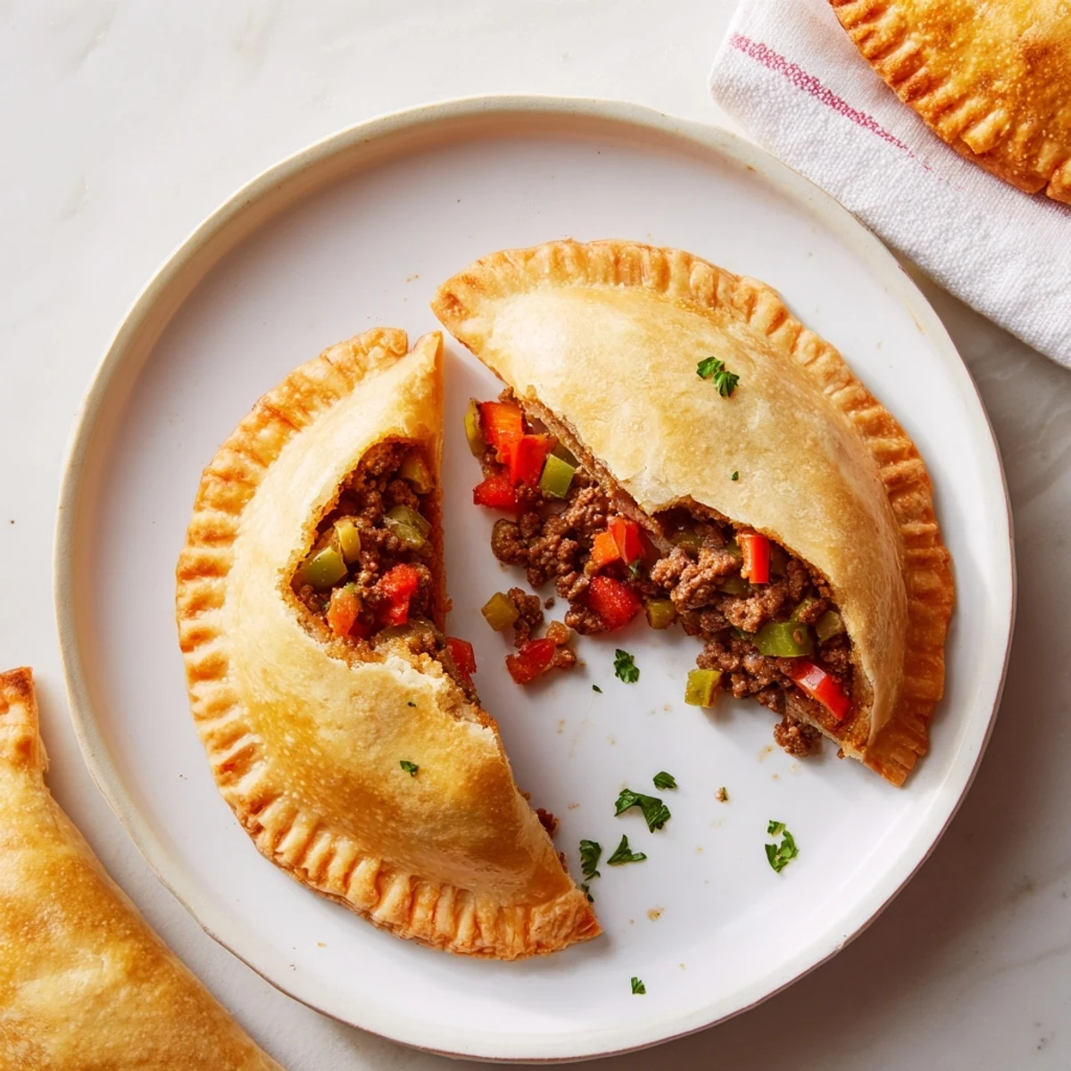 A close-up of delicious Spiced Beef Empanadas, showcasing the flaky crust and juicy spiced beef.