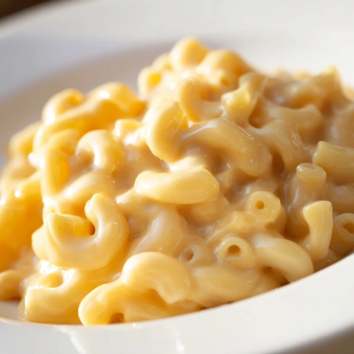 A bubbly, golden brown creamy macaroni and cheese casserole, ready for serving.