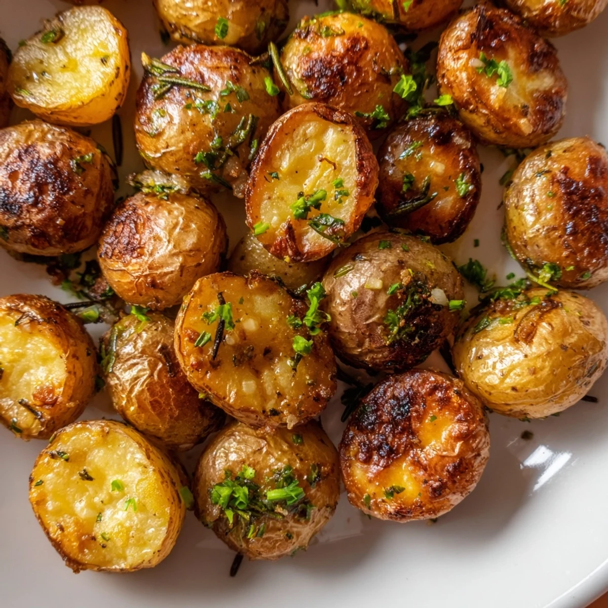 These savory Garlic Herb Roasted Baby Potatoes are tossed in oil and herbs, ready to be baked to perfection.