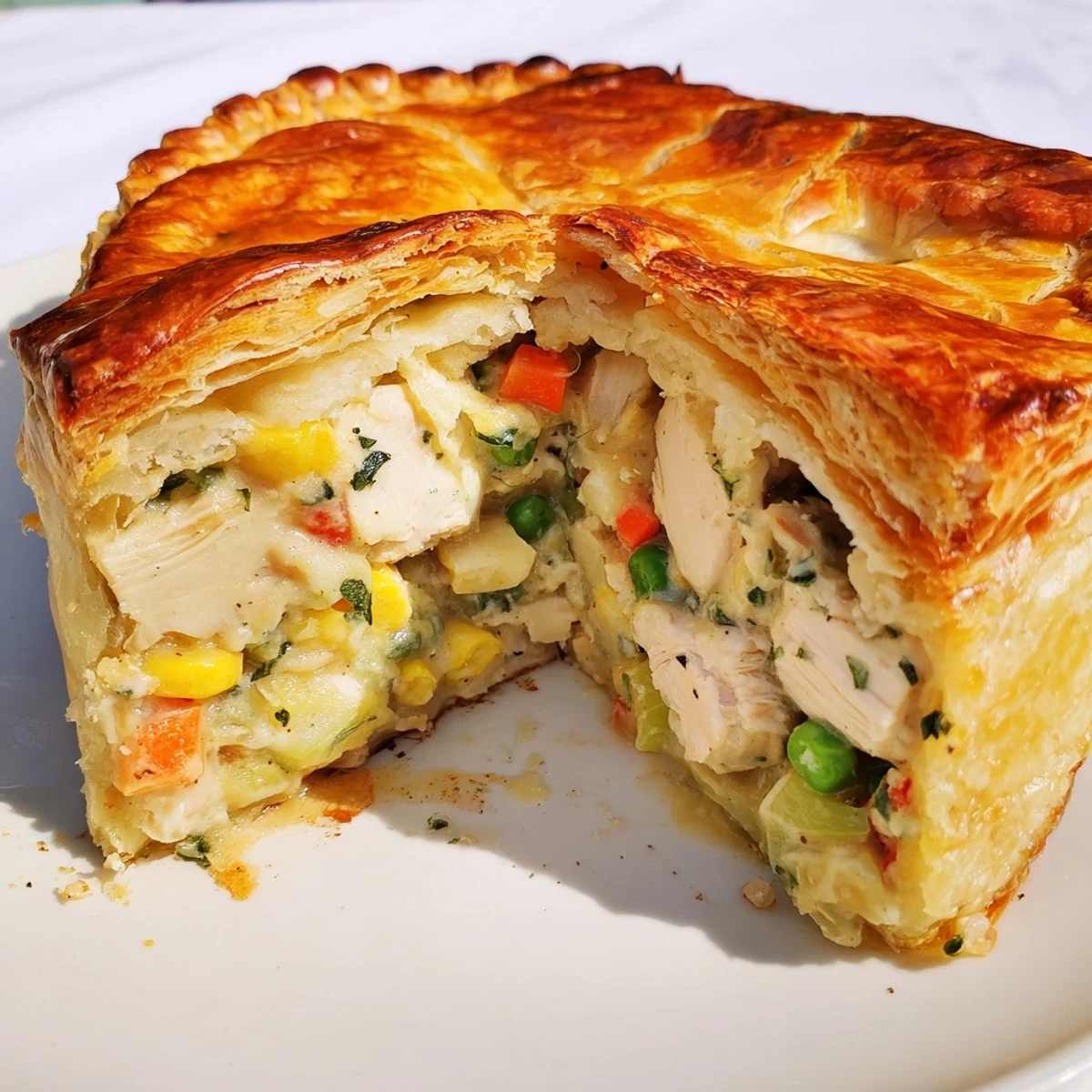 Golden, flaky crust encasing a savory Chicken and Vegetable Pot Pie: a comforting American classic.