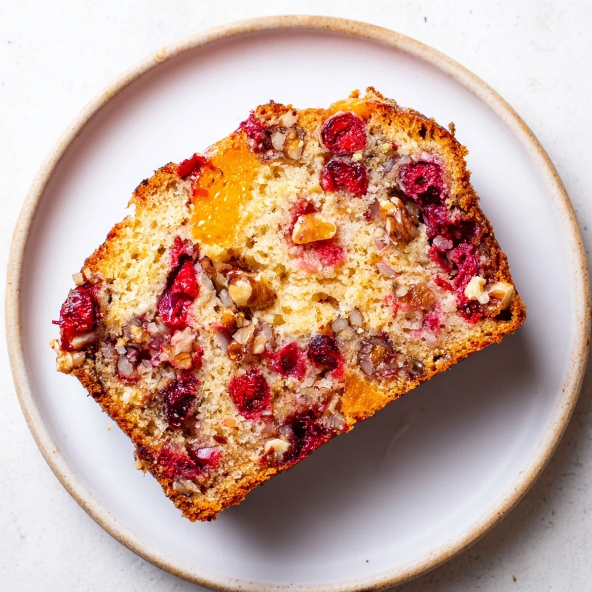 Golden slices of Cranberry Orange Bread, warm and inviting, perfect for breakfast.
