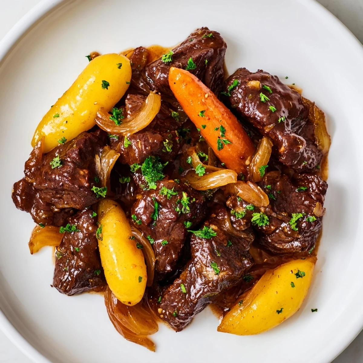 Golden, caramelized onions and fall-apart beef, showcasing this delicious braised beef recipe.