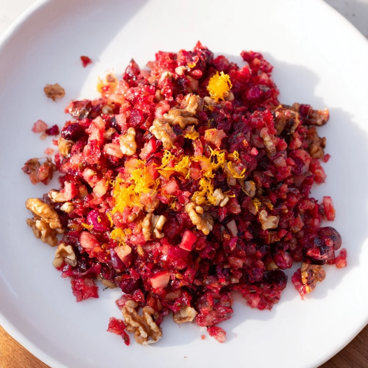 This homemade Cranberry Walnut Relish, speckled with walnuts, offers a burst of sweet and tart flavors.