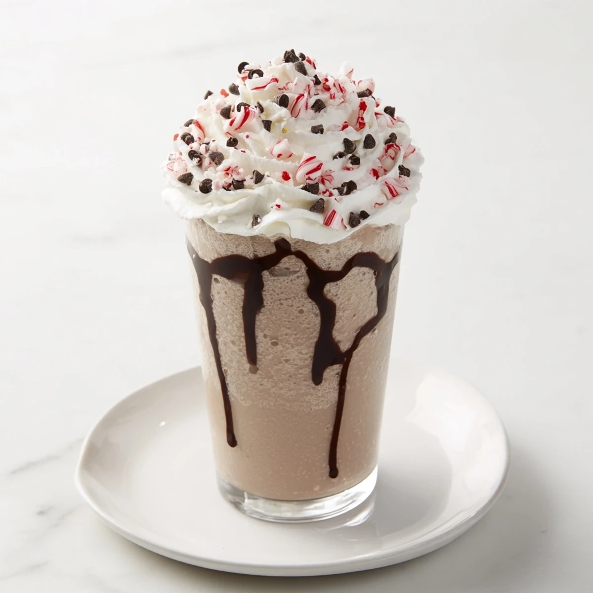 A richly flavored Peppermint Mocha Frozen Blended Coffee, perfect for a cool, chocolatey beverage on a hot day.