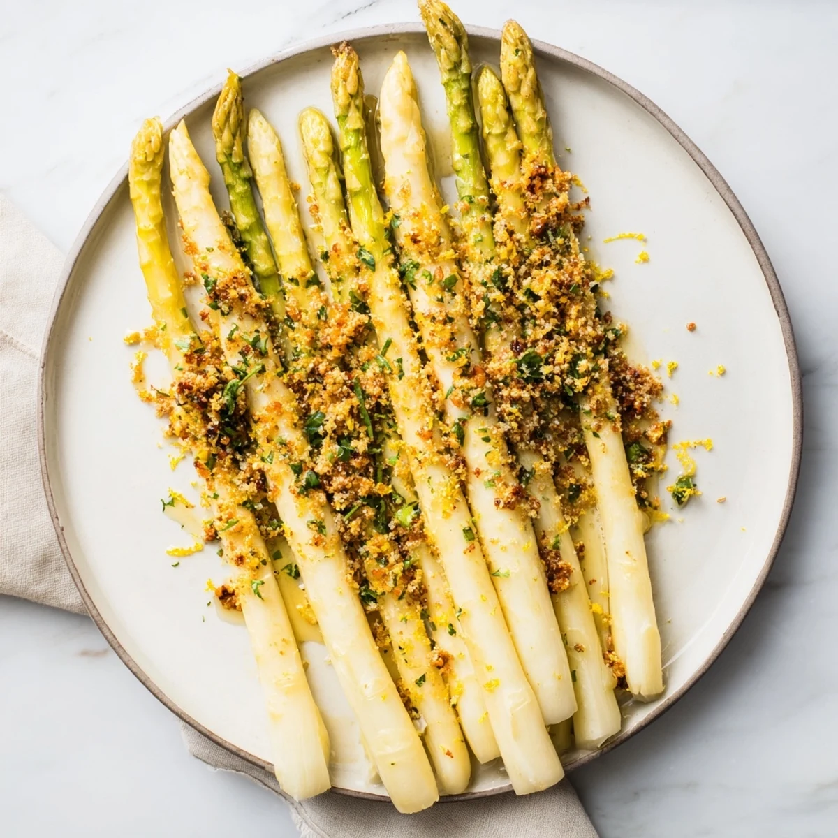 A close-up of vibrant Lemon Garlic Roasted Asparagus, each tender spear seasoned to perfection.