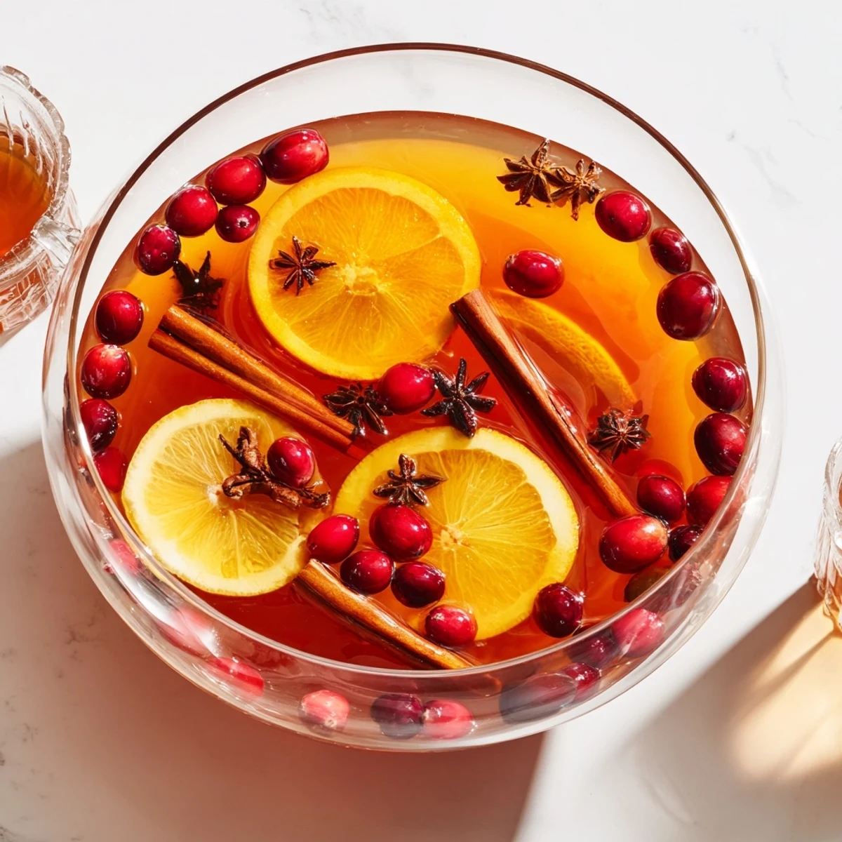 Gather round the spiced punch bowl, a warm, inviting drink perfect for sharing.