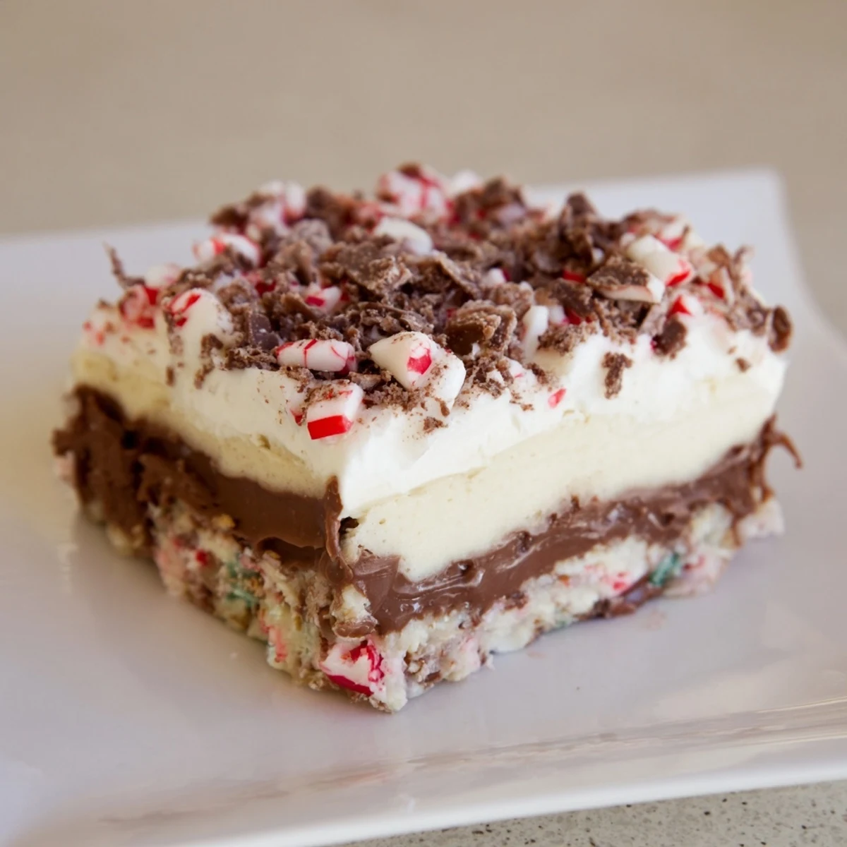 Rich layers of caramel and chocolate compose this delicious Peppermint Crisp Bar dessert.