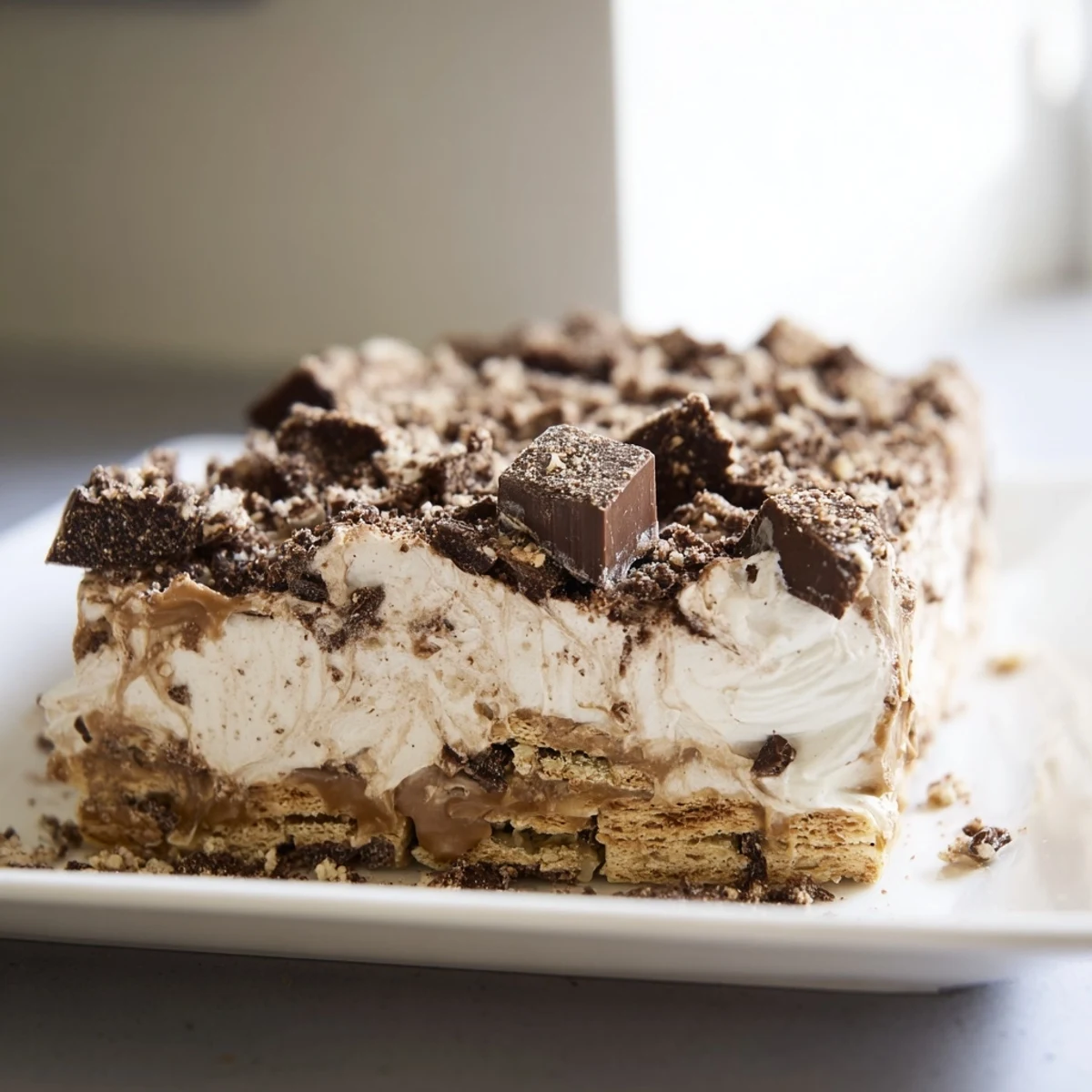 This photo features a beautifully prepared Peppermint Crisp Bar ready to serve and enjoy.