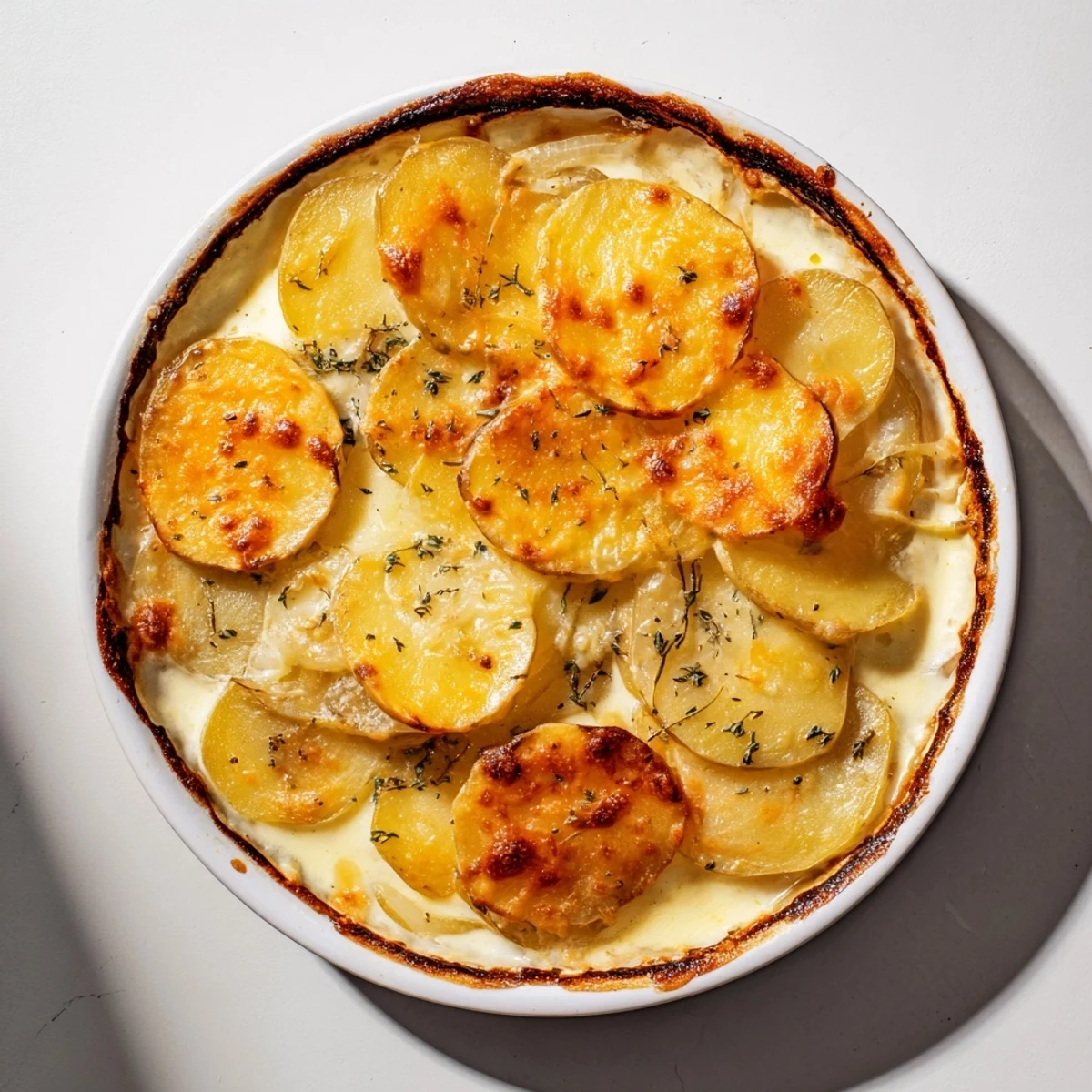 Golden, bubbly Scalloped Potatoes with a crisp cheese crust, perfect for a comforting side.