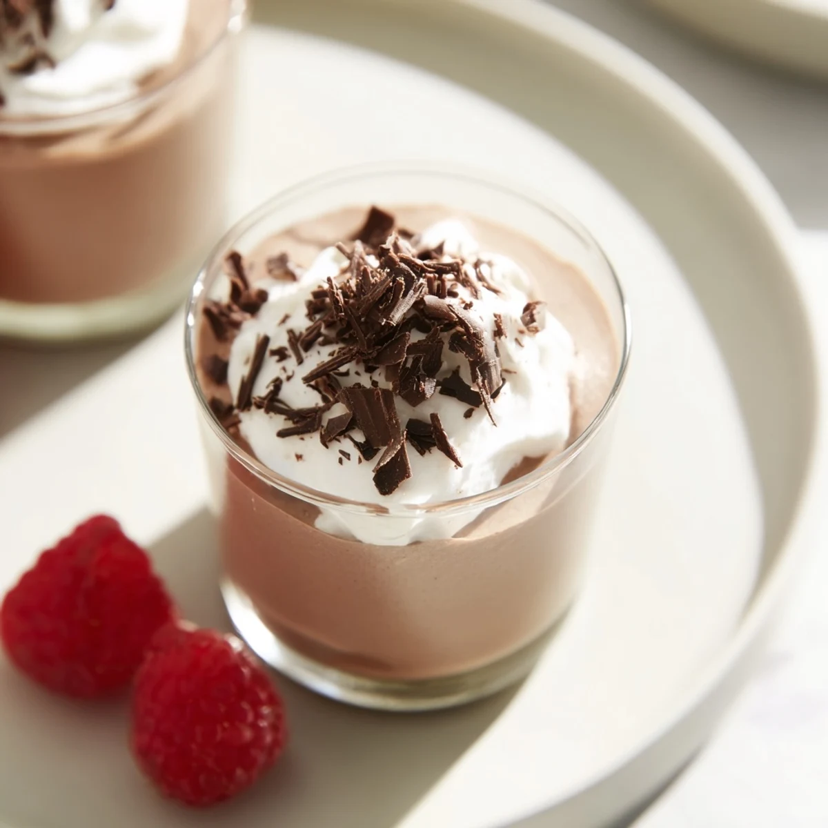 Elegant individual mousse cups, a decadent French dessert with swirls of airy chocolate texture.