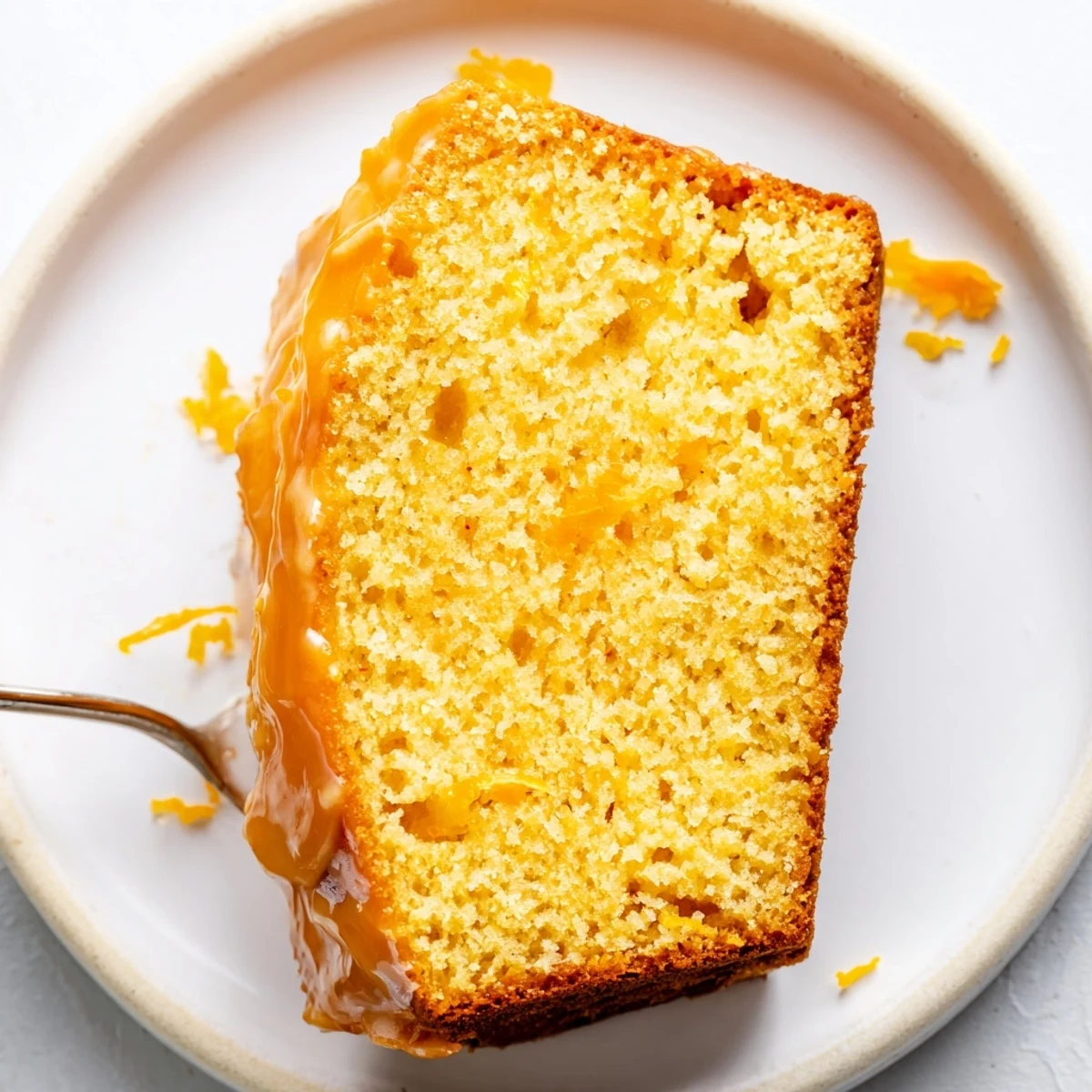 A freshly baked loaf of Orange Bread, glistening with a delightful, citrusy glaze.