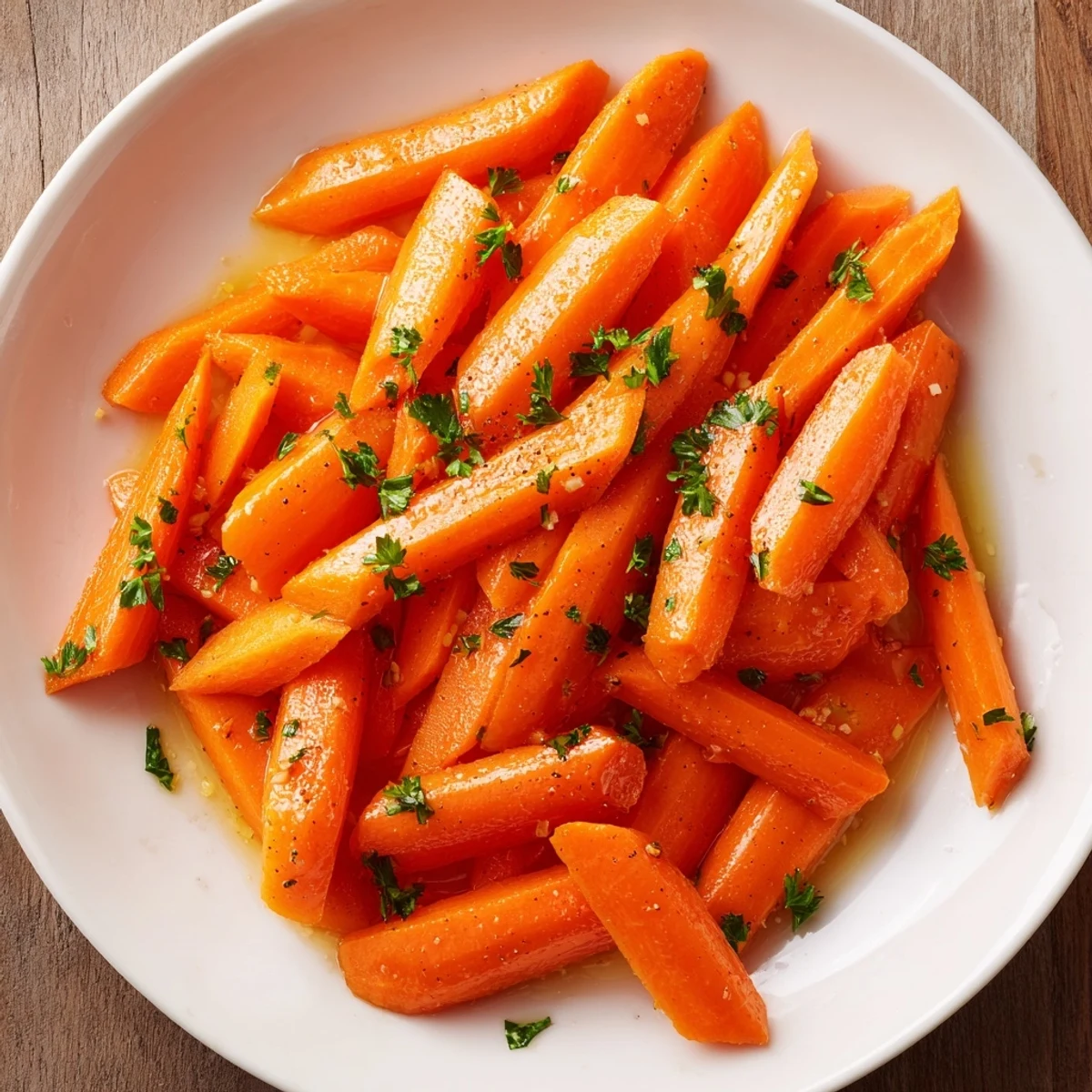 Close-up of perfectly glazed Honey Glazed Carrots, ready to serve, a sweet and savory delight.