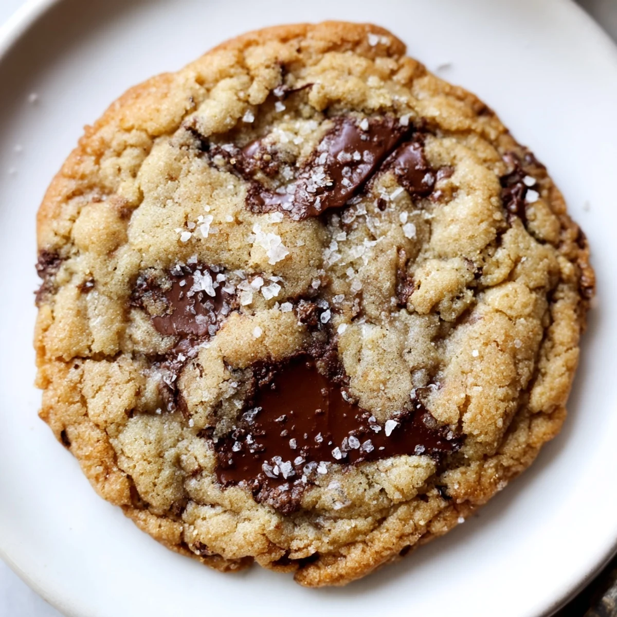 Warm, golden chocolate chip cookies fresh out of the oven, with melting chocolate chips.