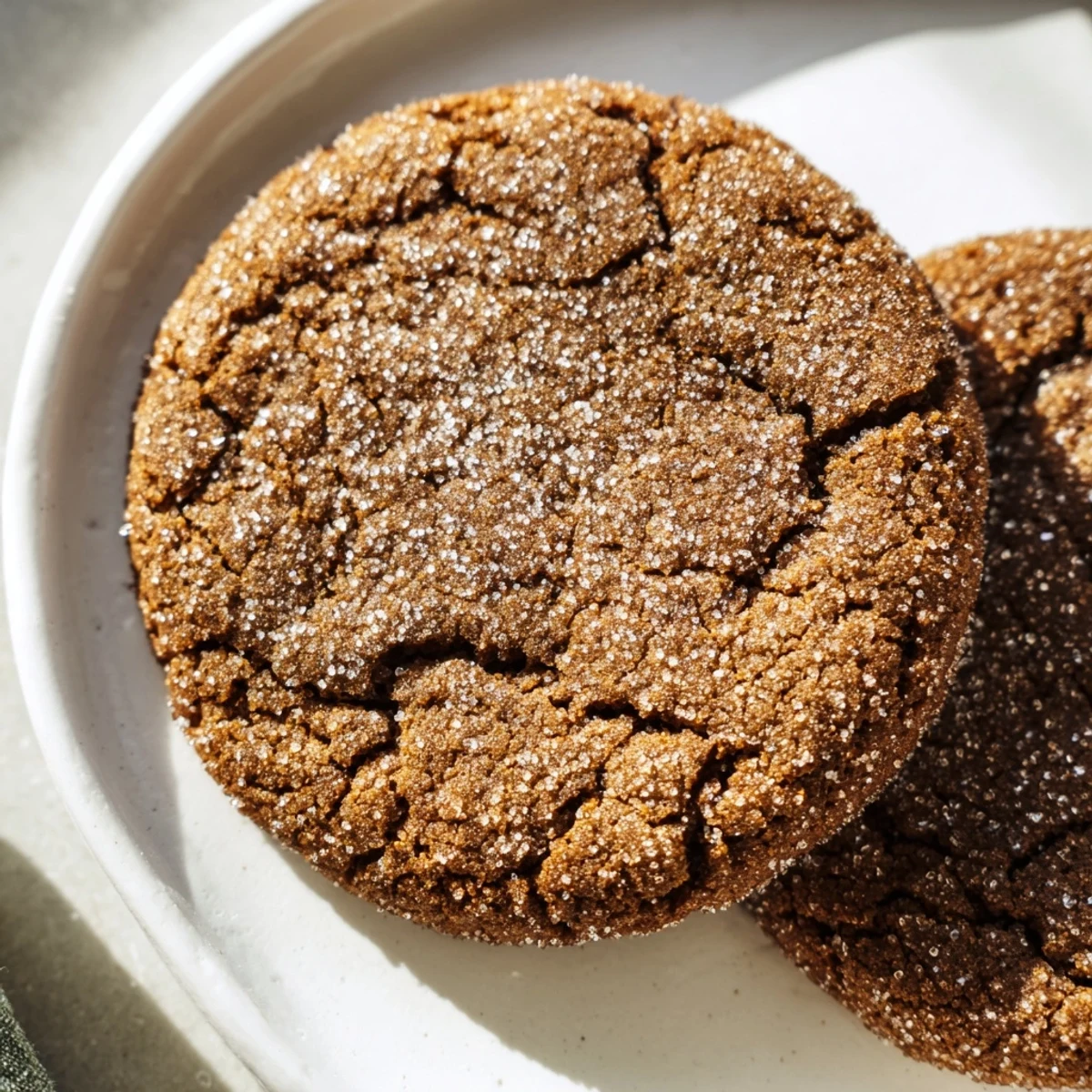 Aromatic, perfect snap gingerbread cookies fresh from the oven, glistening with a sugar coating.