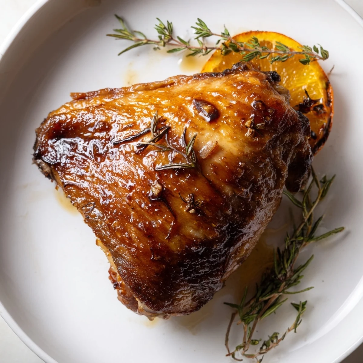 Crispy-skinned duck roast glistening with honey glaze, ready to serve for a special occasion.