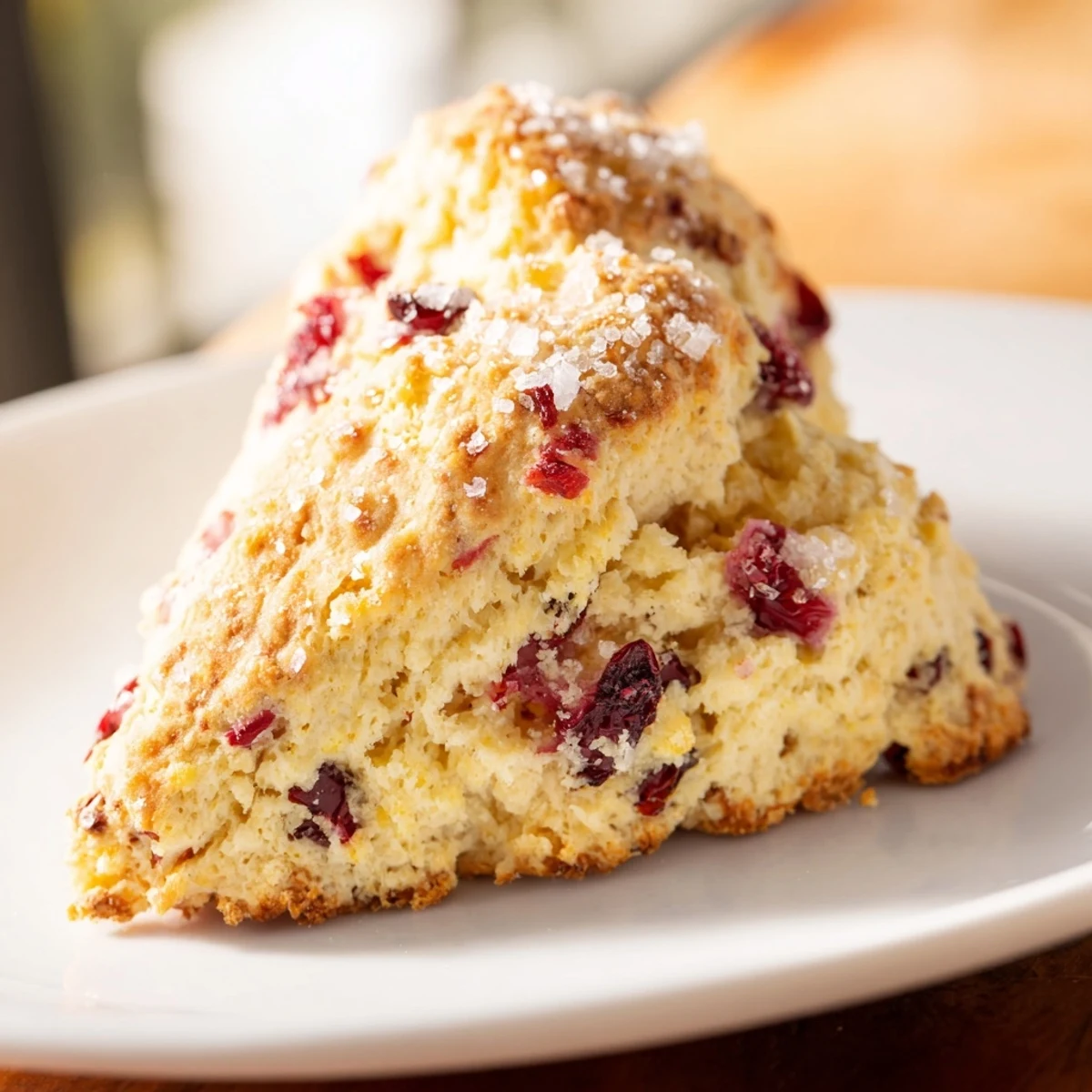 Warm, golden cranberry scones with a sugared crust, ready to enjoy with morning coffee.