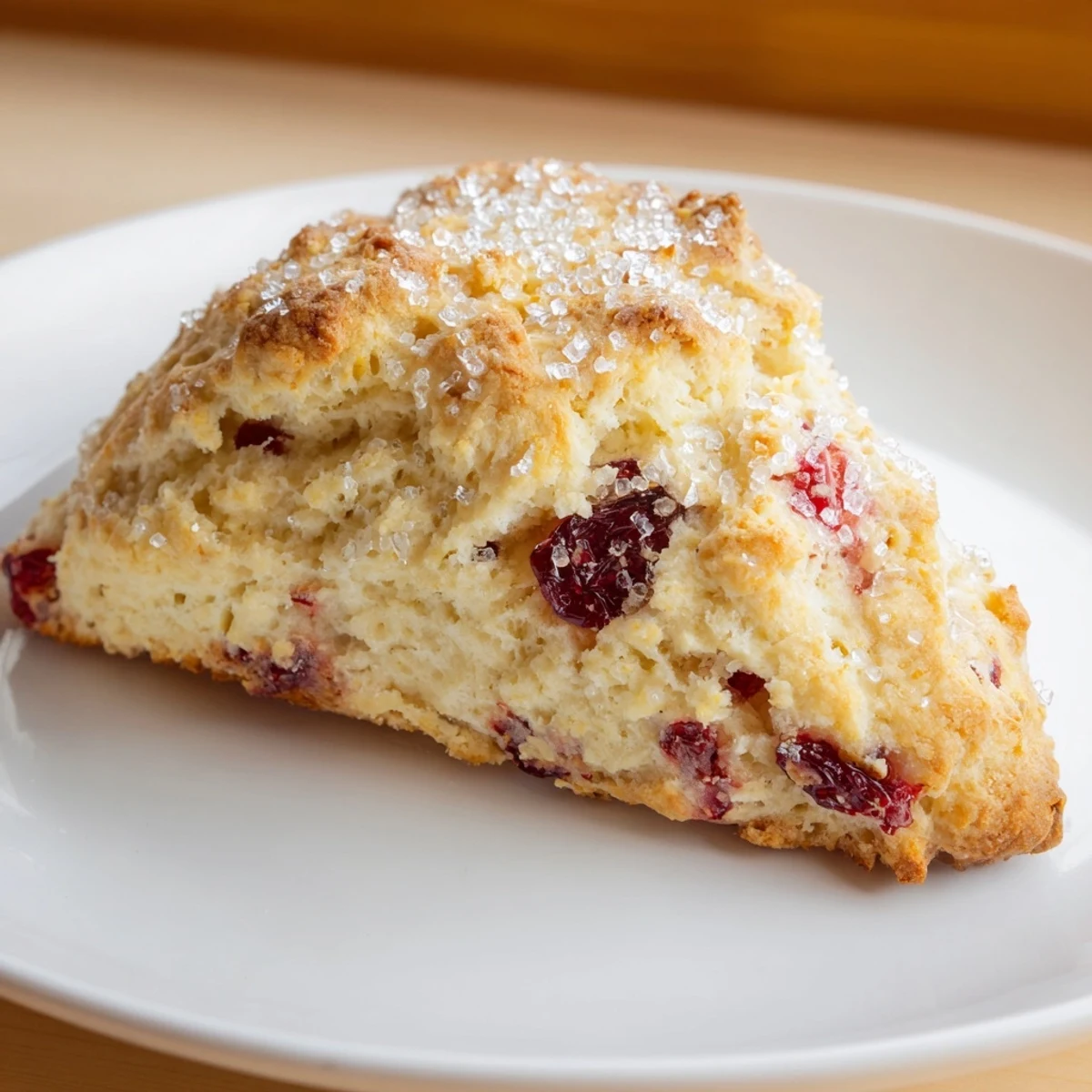 Close-up of a delightful plate of homemade cranberry scones, perfect for a cozy afternoon treat.