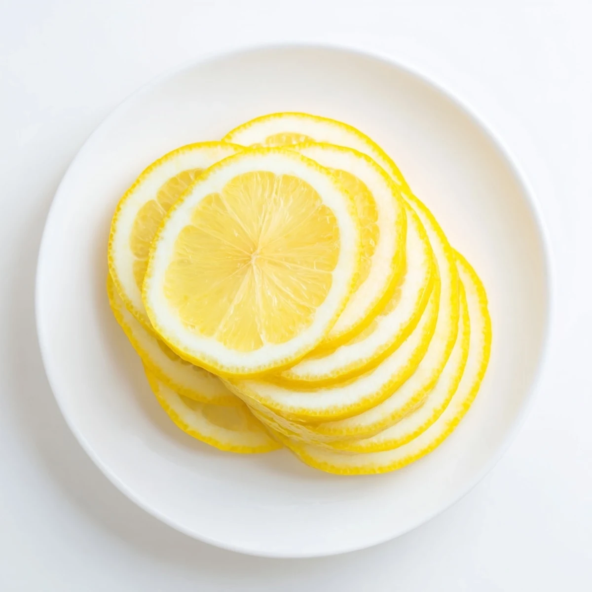 Freshly sliced lemon rounds, glistening and ready for drinks, displaying the simple preparation process.