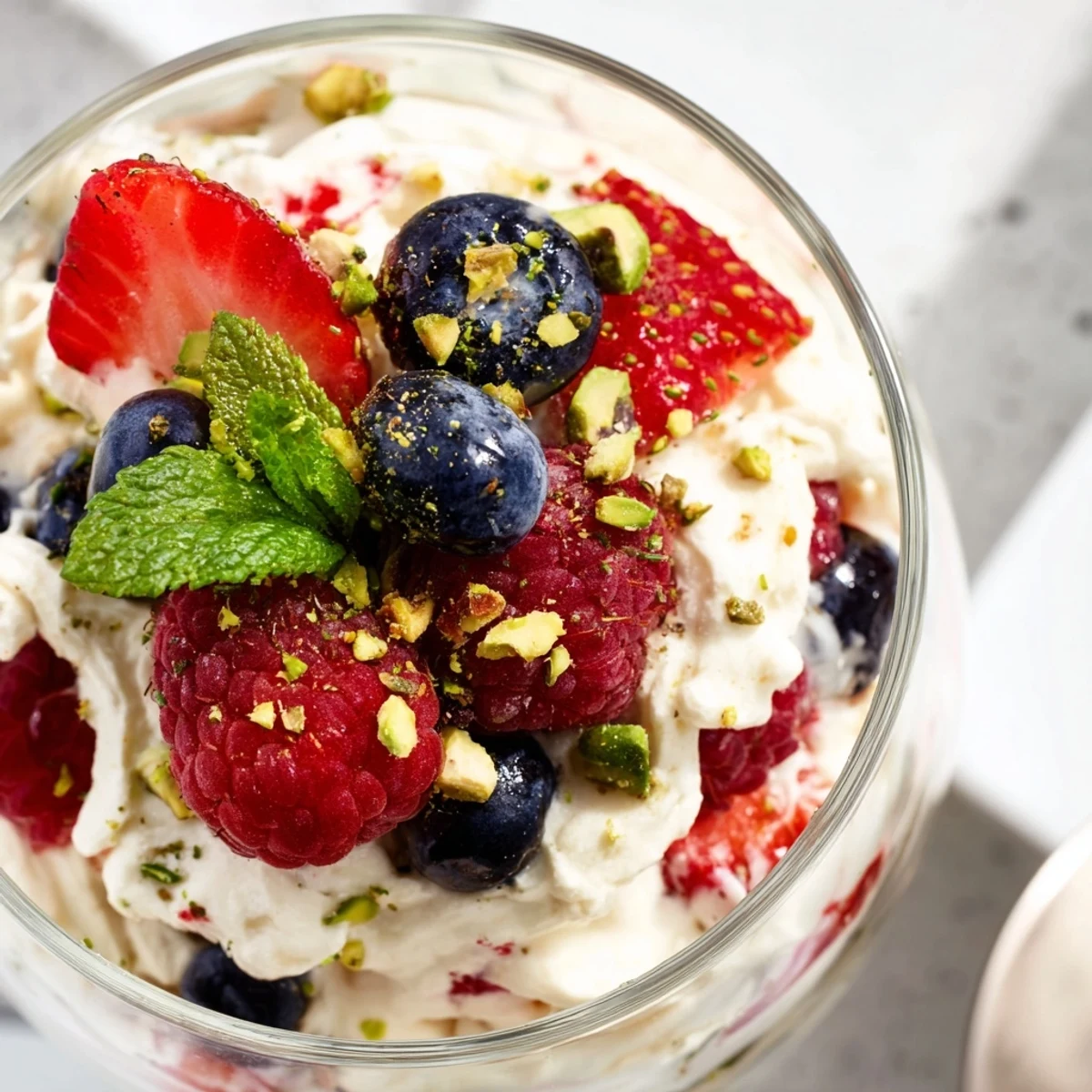 Enjoy a spoonful of the refreshing Goodness Creamy, beautifully topped with juicy, colorful berries.
