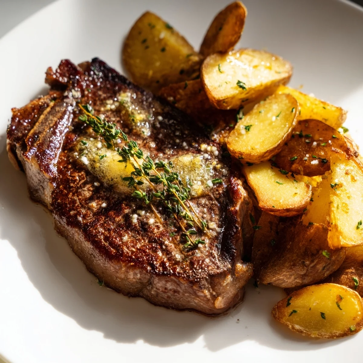 Golden-brown, perfectly cooked chips alongside a tender beef steak; a satisfying dinner.