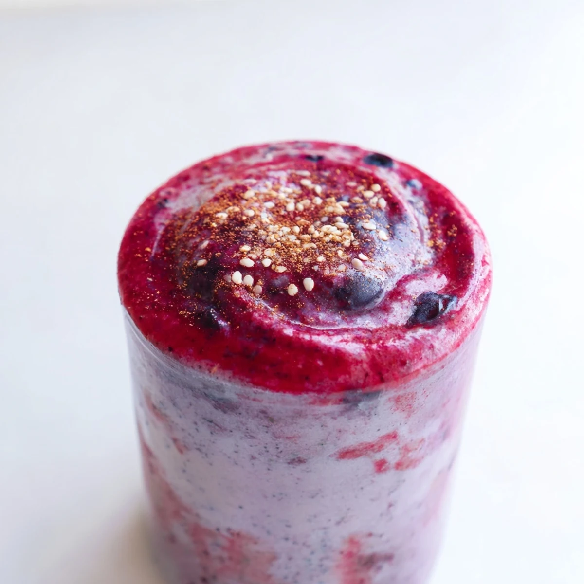 Creamy Winter Berry Smoothie, blended with ice, is a refreshing, fruity breakfast beverage.
