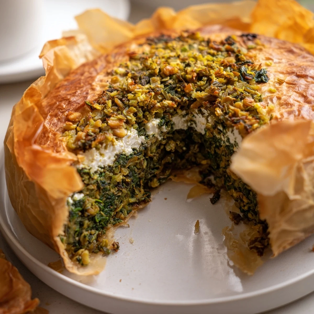 Warm, appetizing Savory Spinach Tart with herbs and cheese, perfect for a vegetarian brunch alongside a salad.