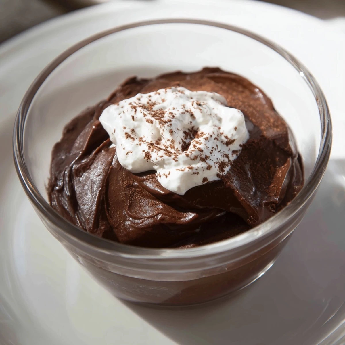 Decadent chocolate mousse with whipped cream: a velvety dessert perfect for any occasion at home.