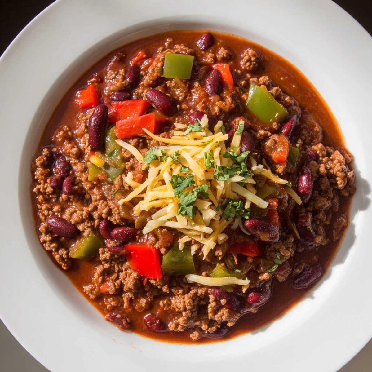 A close-up of a bowl brimming with flavorful slow cooker chili featuring tender ground beef and hearty vegetables.