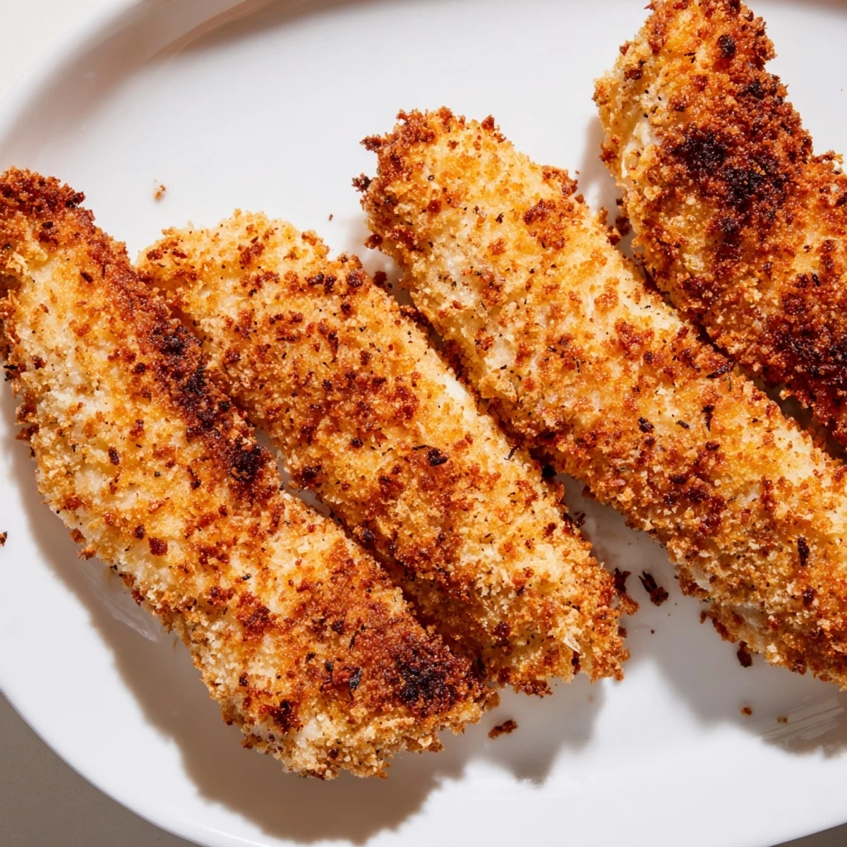 A plate of flavorful crispy air fryer chicken tenders with a side of dipping sauce, a family favorite.