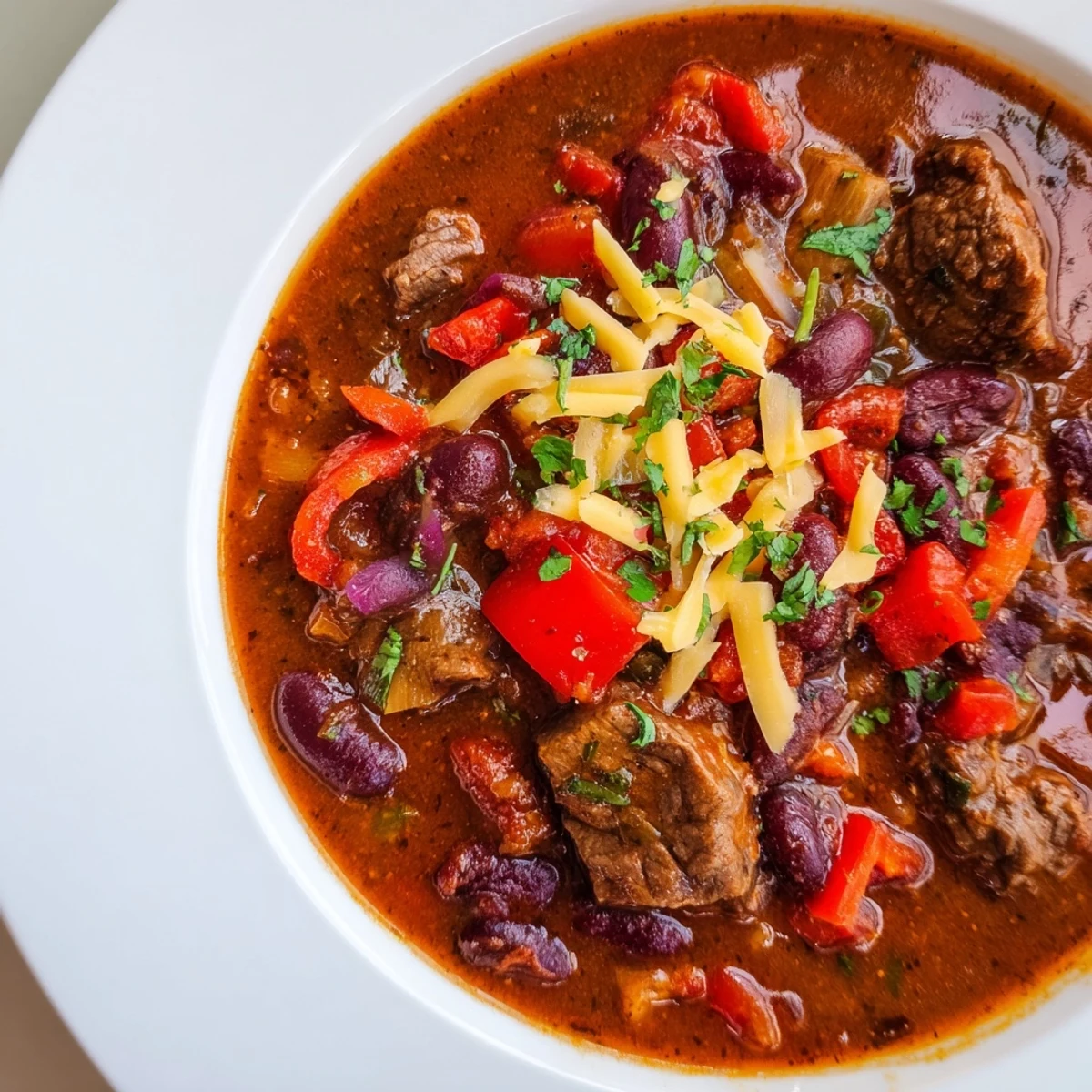 Rich, flavorful Slow Cooker Beef Chili, with tender beef and a hearty blend of beans and spices.