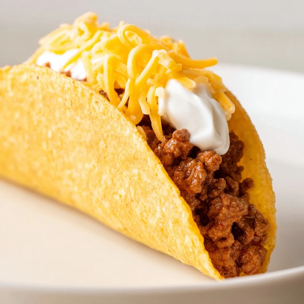 Crispy hard shell Beef Tacos stuffed with seasoned ground beef, shredded lettuce, cheddar, and fresh pico de gallo.