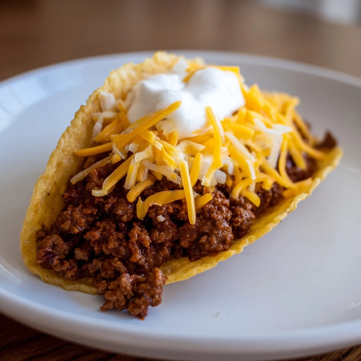 Easy Beef Tacos in crunchy shells, garnished with shredded cheese, avocado slices, and a wedge of lime.