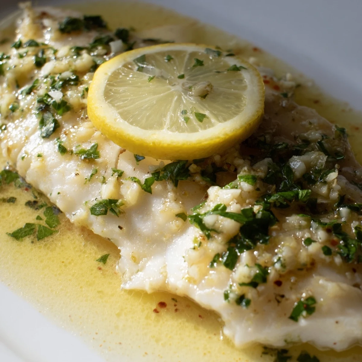 Easy gluten-free dinner featuring aromatic garlic butter tilapia, perfectly cooked and ready to be served with vegetables.