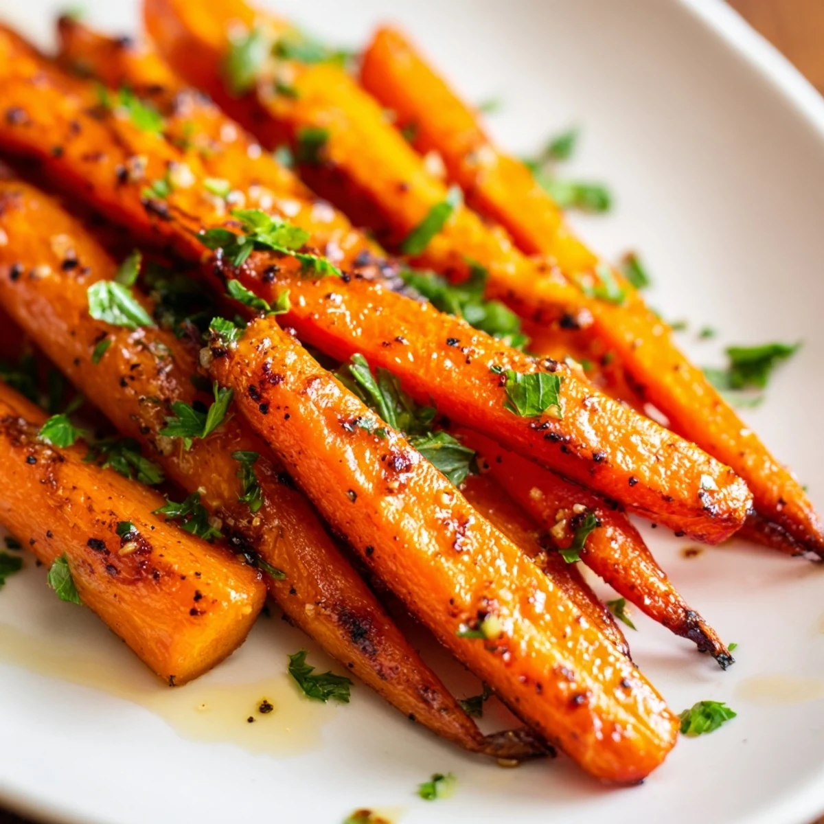 Golden roasted carrots with honey and cumin, glistening with olive oil and fresh lemon juice, served warm on a platter.