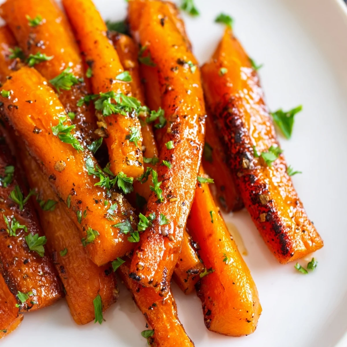 Perfectly caramelized roasted carrots with honey and cumin, ideal as a vegetarian side dish for a roasted chicken dinner.