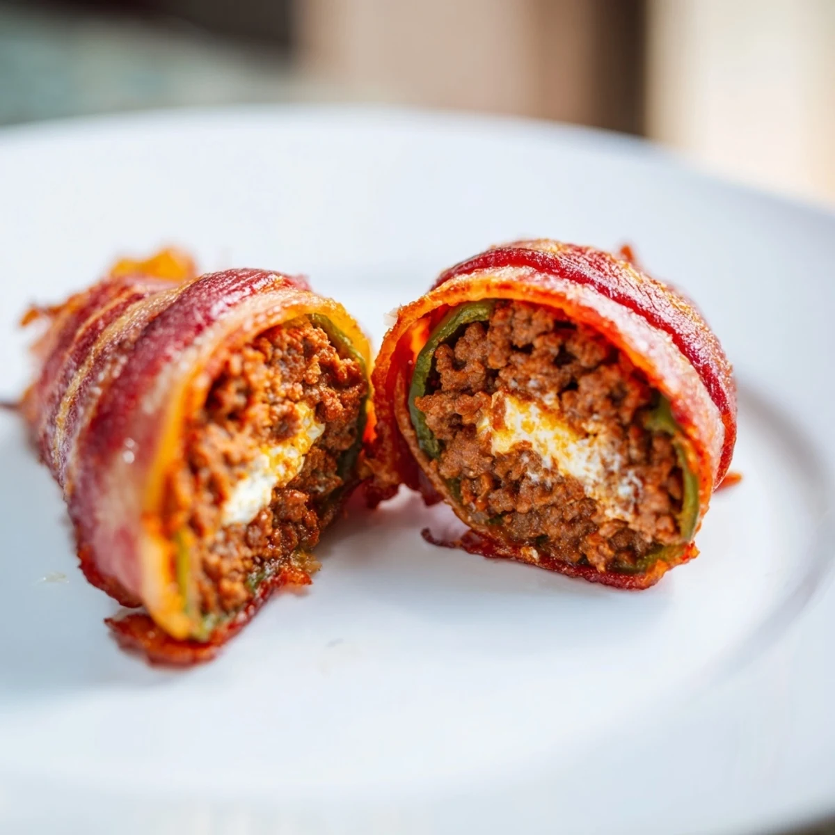 Sizzling Spicy Jalapeno Poppers with Bacon Beef, fresh from the oven with bubbly cheese and crispy bacon.