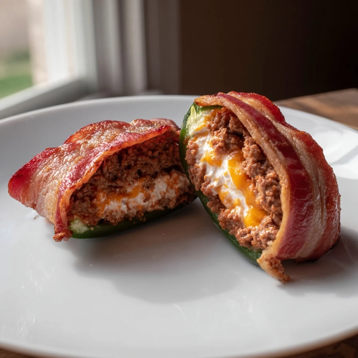 Golden-brown Spicy Jalapeno Poppers with Bacon Beef served on a rustic platter with ranch dip.