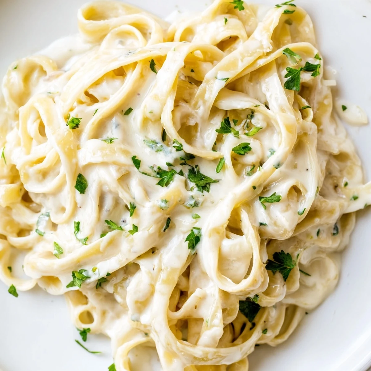 Freshly made Creamy Alfredo Sauce with Fettuccine ready to serve, steaming alongside a glass of white wine.