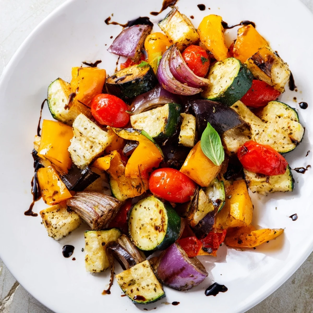 Roasted Veggies with Italian Herbs served warm from the oven, a colorful vegan side dish perfect alongside grilled chicken or pasta.