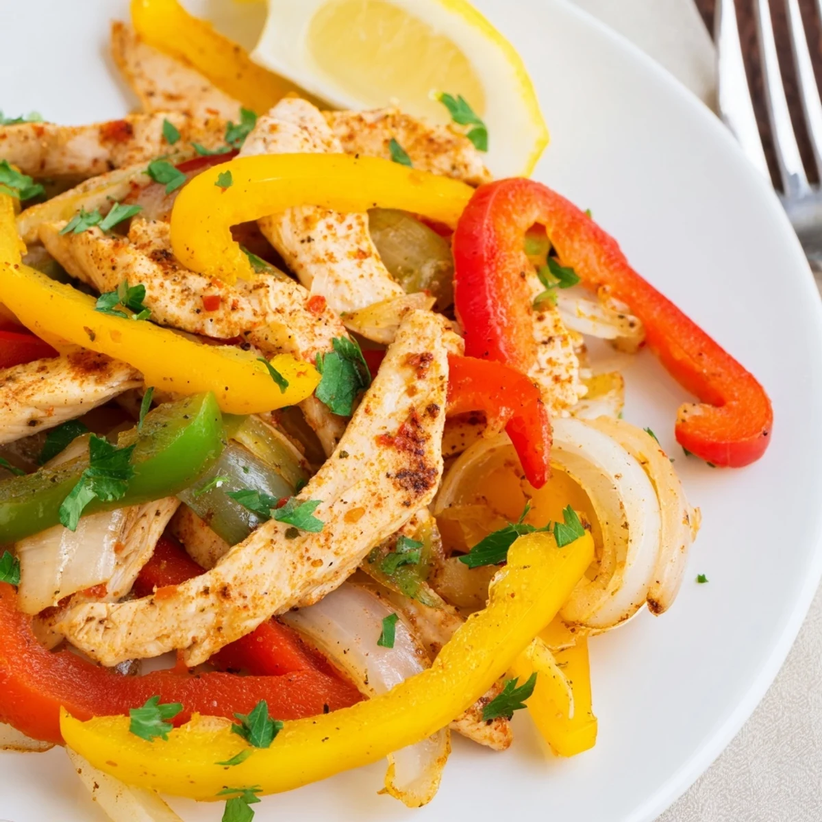 A close-up of the Turkey Skillet with Peppers, featuring tender turkey, onions, and garlic, ready to serve over quinoa.