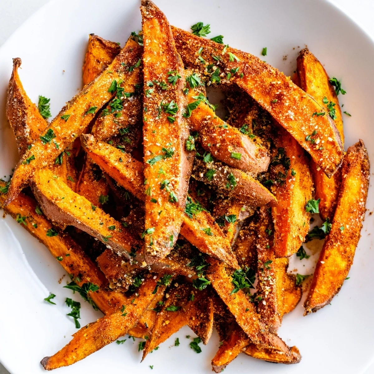 Served with a side of creamy dipping sauce, these Crispy Air Fryer Sweet Potato Fries look delicious.