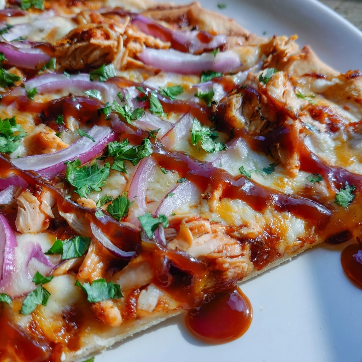 Golden Game Day BBQ Chicken Pizza with smoky gouda, drizzled barbecue sauce, and a crispy crust ready for game night snacking.